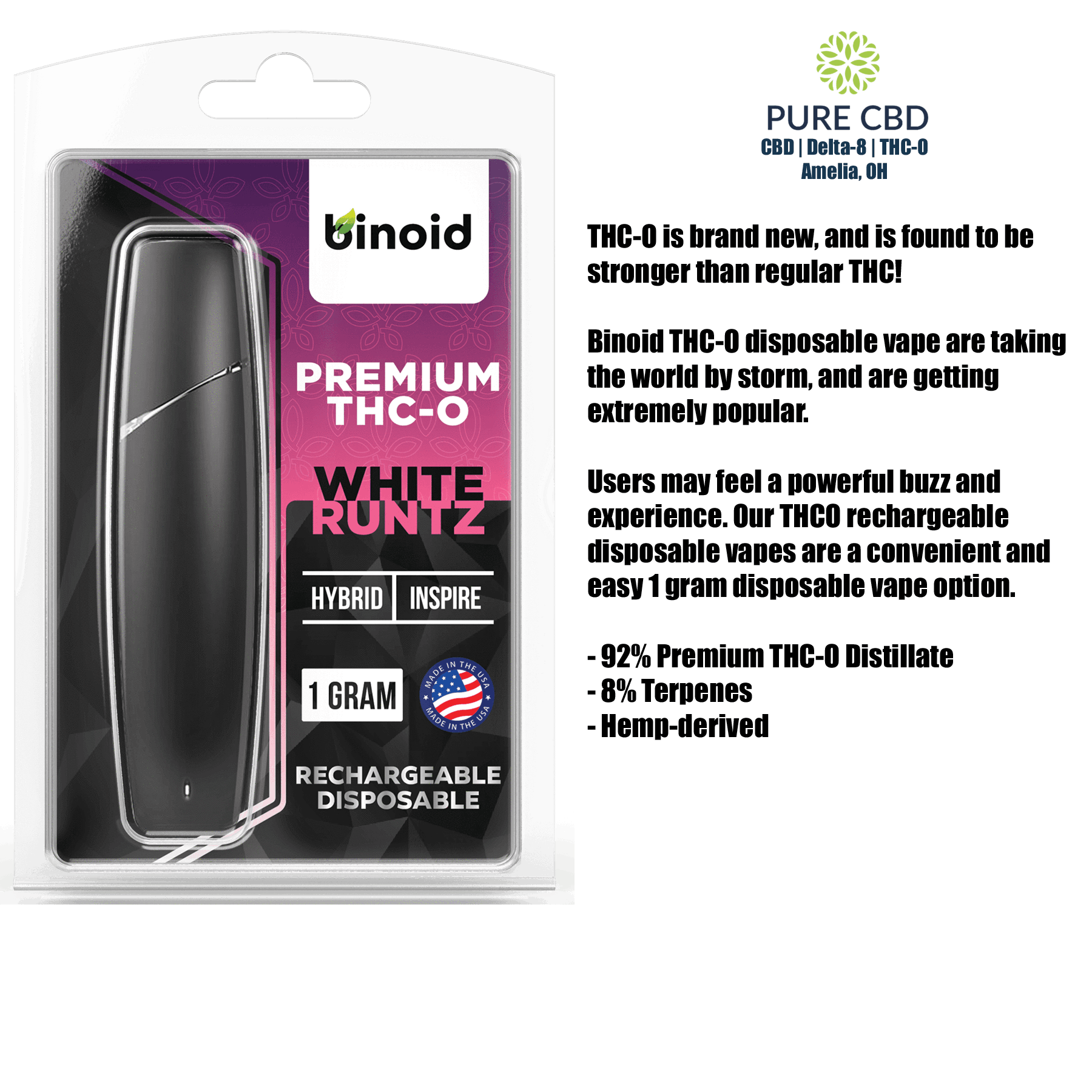 Binoid Premium THC-O Disposable Vape Pen - White Runtz